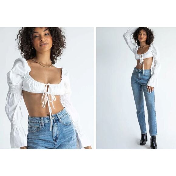 Princess Polly Romina long sleeve top white Bra Clasp Tie Front Crop Size 6 Smal - Picture 2 of 7